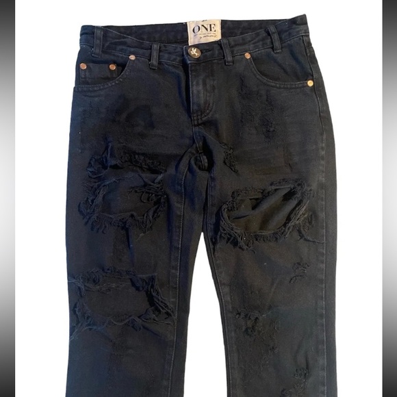 ONE TEASPOON Trashed Freebirds Zippered Ankle Black Size 25 - Picture 4 of 14